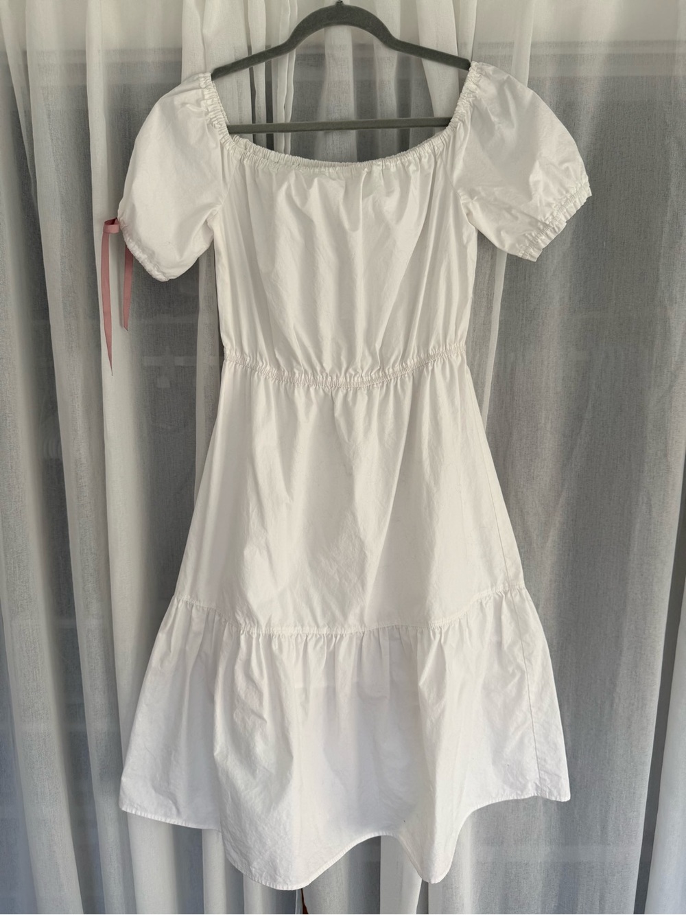Babaton White Puff-Sleeve Tiered Summer Dress